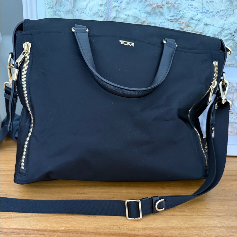 Tumi Black Tote with Gold Hardware
